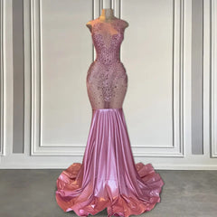 Sexy Long Mermaid Satin Beads Sequin Prom Dresses