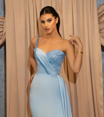 Long One Shoulder Sweetheart Sequins Ruffles Mermaid Prom Dress With Side Slit
