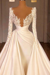 Long Mermaid Satin Lace Off the Shoulder Sequined Wedding Dress