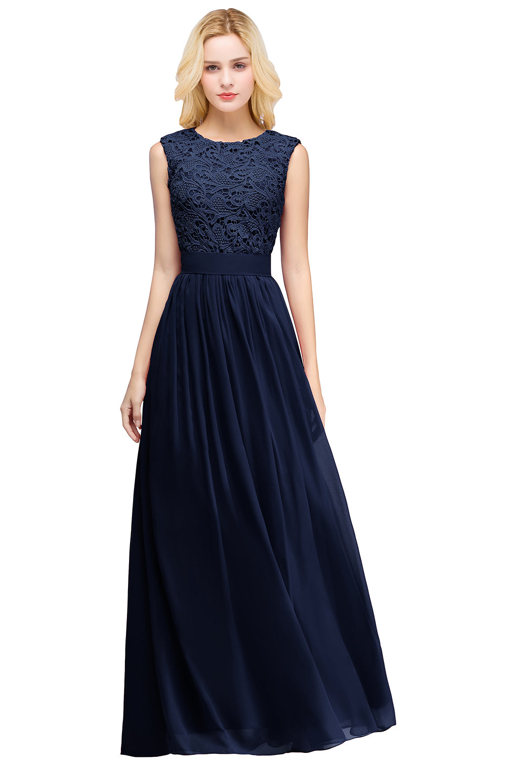 Long A-line Sleeveless Floor Length Lace Chiffon Bridesmaid Dresses