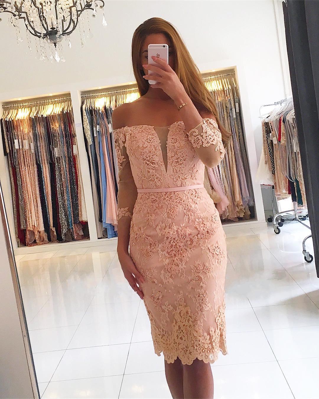 Chic Short Mermaid Off the Shoulder Lace Party Dress with Sleeves