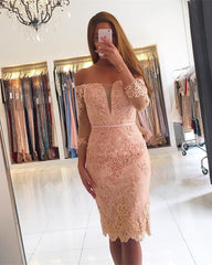 Chic Short Mermaid Off the Shoulder Lace Party Dress with Sleeves