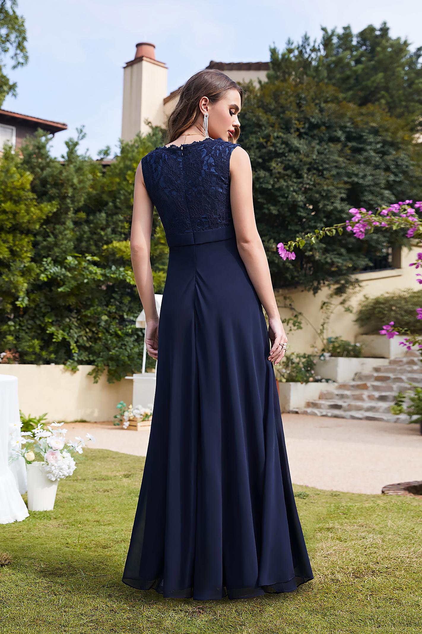Elegant Chiffon Floral Lace Long Evening Dress