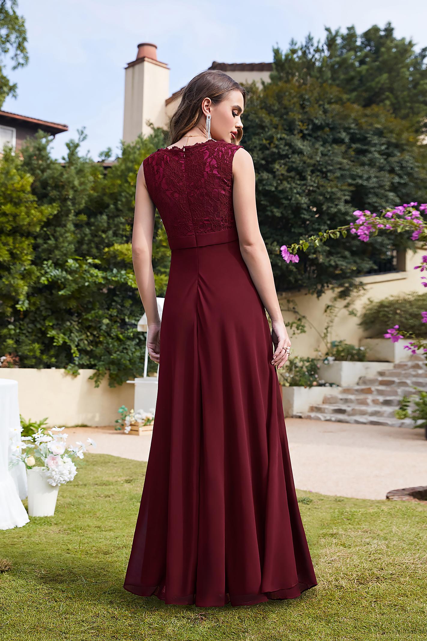 Elegant Chiffon Floral Lace Long Evening Dress