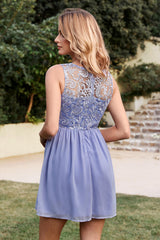 Simple Crew Neck Sleeveless Lace Chiffon Short Homecoming Dress