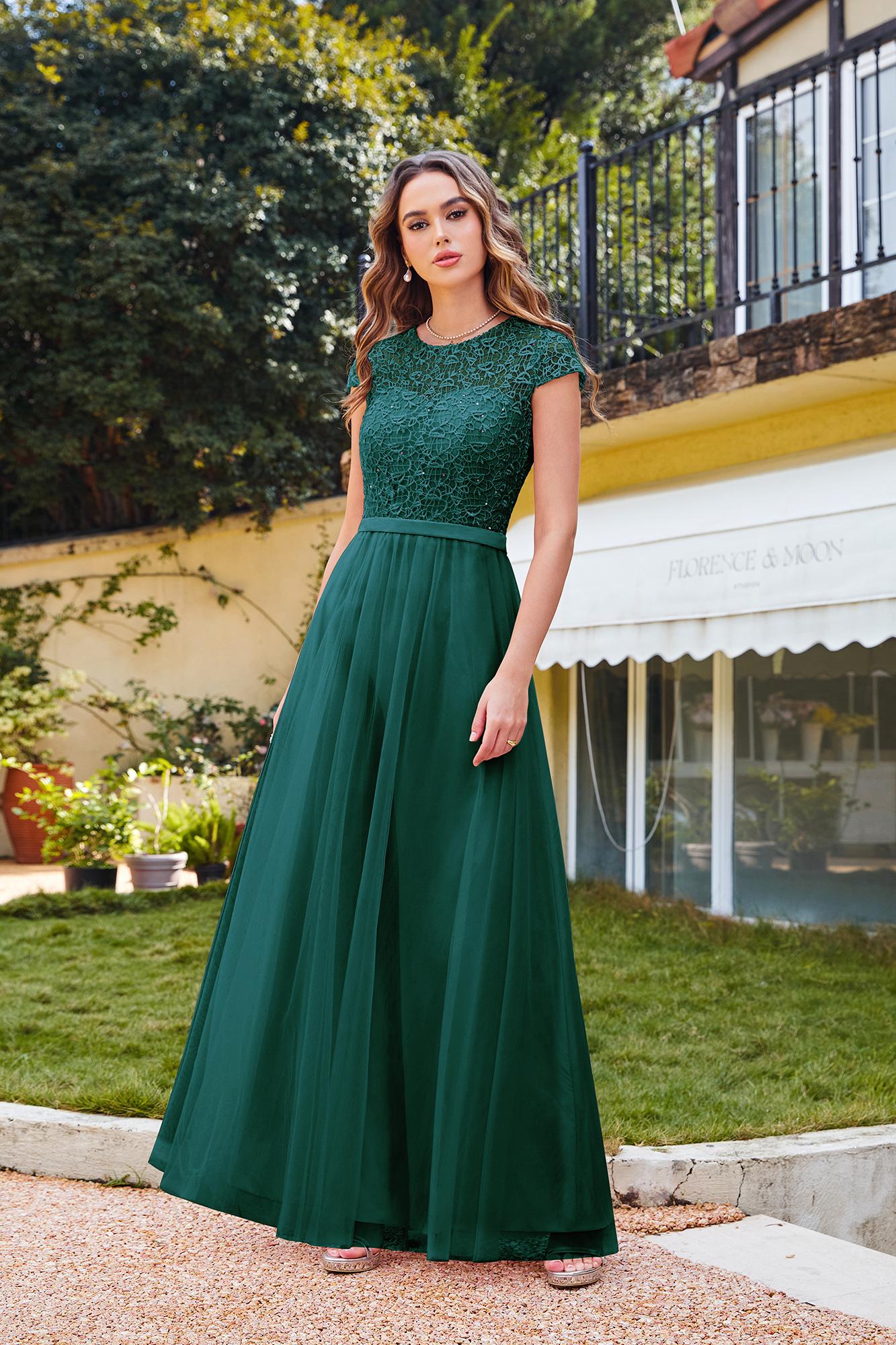 Long A-line Chiffon Crew Neck Floor Length Bridesmaid Dress