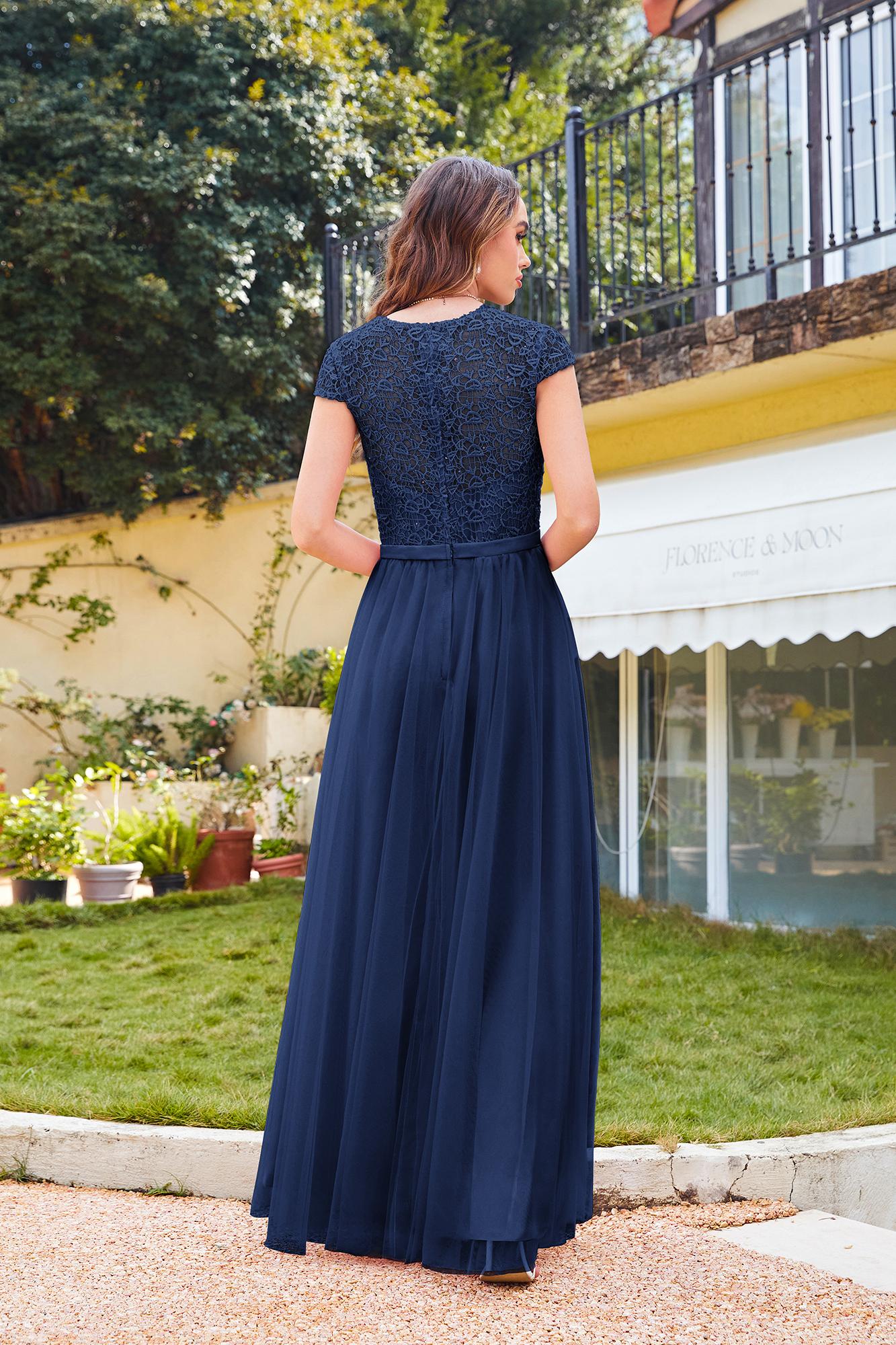Long A-line Chiffon Crew Neck Floor Length Bridesmaid Dress