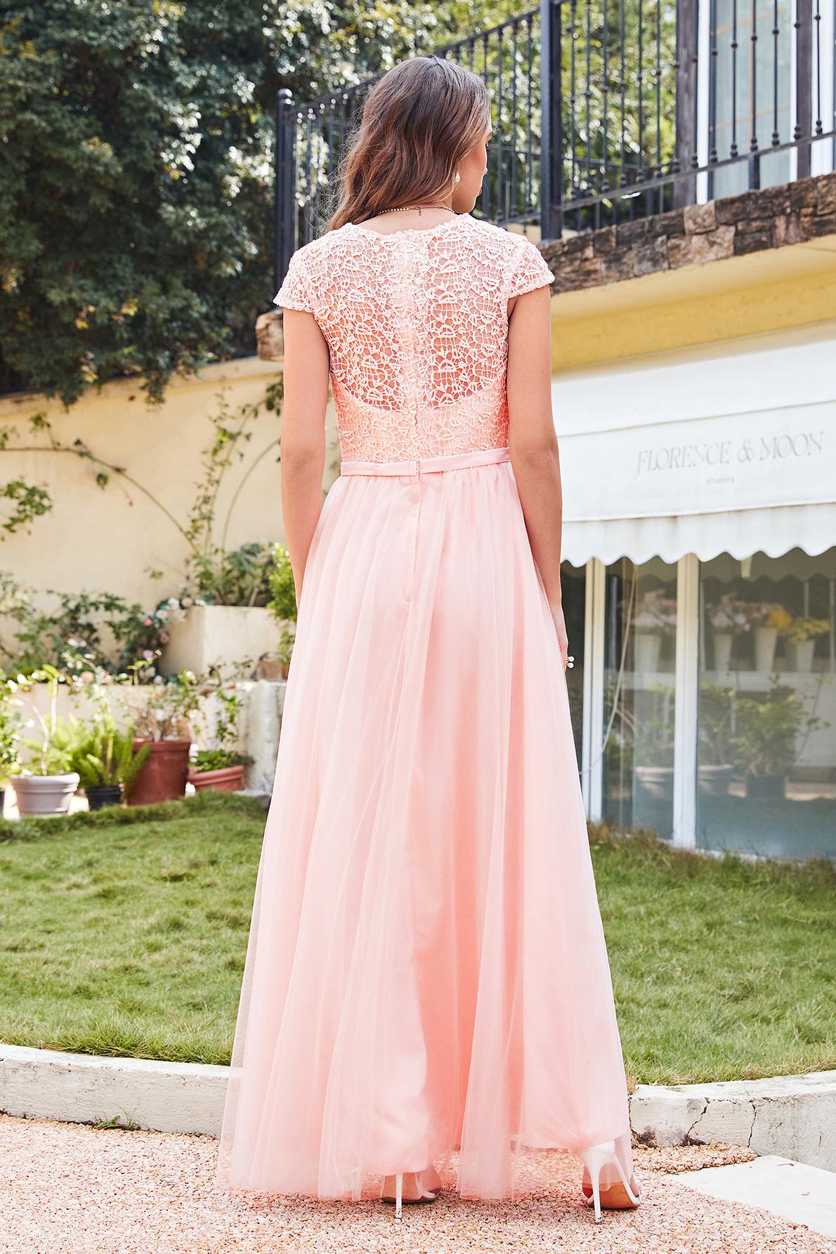 Long A-line Chiffon Crew Neck Floor Length Bridesmaid Dress