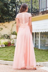 Long A-line Chiffon Crew Neck Floor Length Bridesmaid Dress
