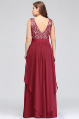 Plus Size A-line Scoop Neck Chiffon Long Formal Dress with Appliques Lace