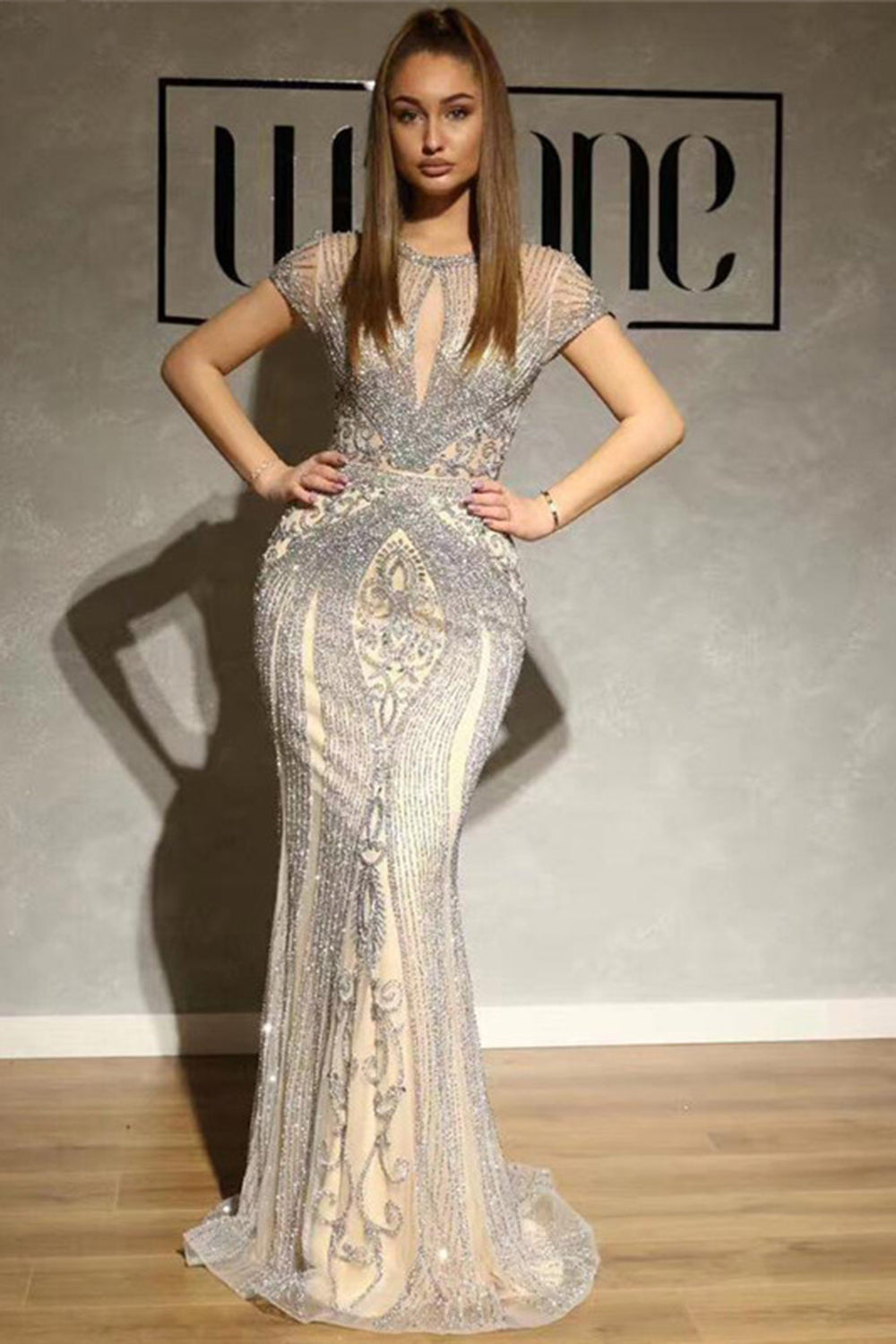 Long Mermaid Jewel Satin Beads Formal Evening Dresses