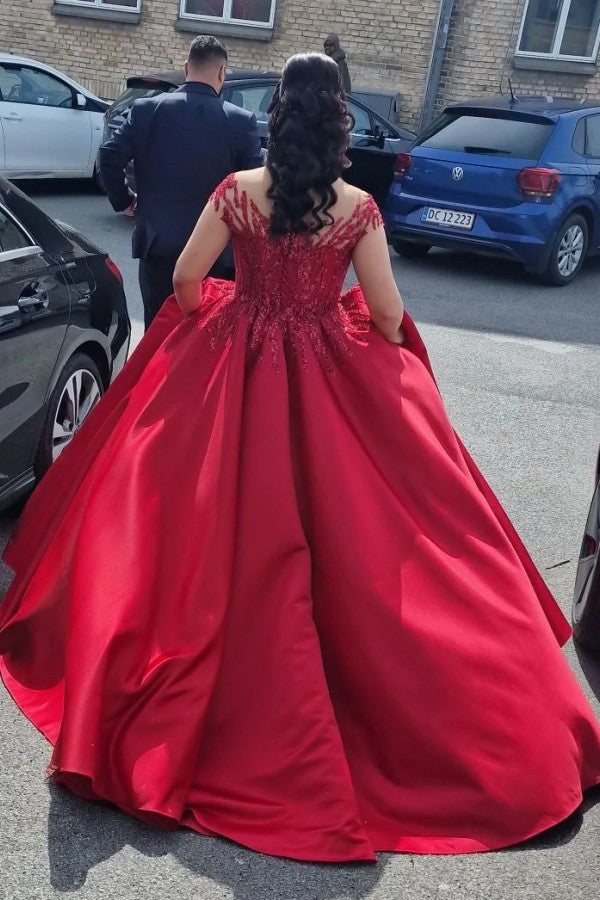 Long Ball Gown Off the Shoulder Satin Lace Plus Size Formal Dresses