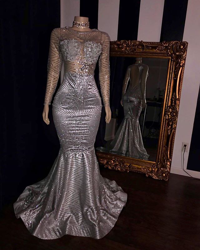 Elegant Long Mermaid Appliques Tulle Prom Dresses with Sleeves