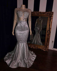 Elegant Long Mermaid Appliques Tulle Prom Dresses with Sleeves