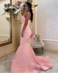 Modest Long Mermaid Strapless Satin Floor Length Prom Dress