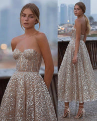 Sweetheart Sequins A-Line Ankle-length Ruffles Backless Prom Dress