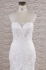 Chic Long Spaghetti Strap Appliques Lace Mermaid Wedding Dress