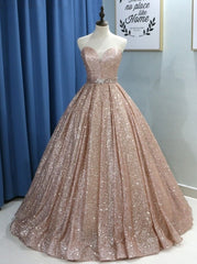 Shiny Long Sweetheart Sequins Floor Length Ruffles Ball Gown Prom Dress