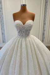 Gorgeous Long Ball Gown Sweetheart Sleeveless Sequined Wedding Dresses