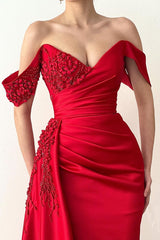 Elegant Long Mermaid Off the Shoulder Satin Formal Prom Dresses