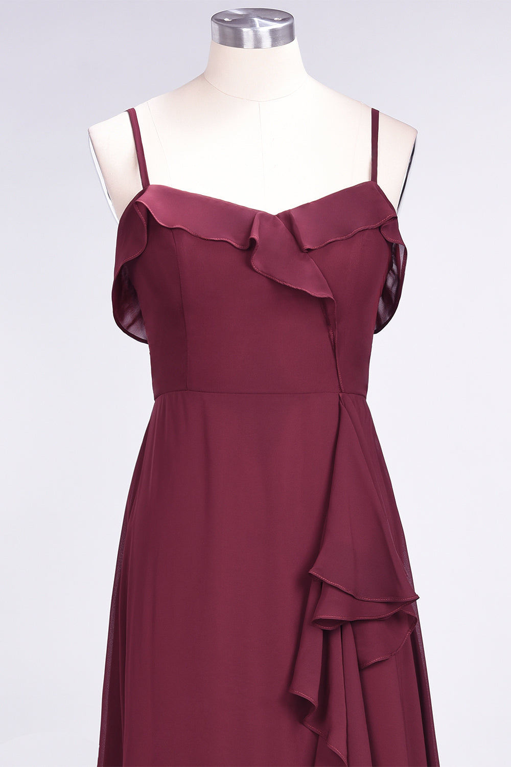 Spaghetti Straps A-Line Chiffon Backless Floor Length Prom Dress With Ruffles