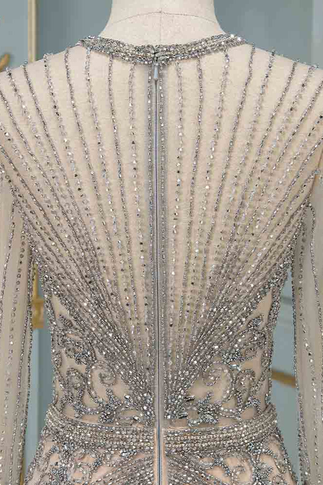 Long Sleeves Keyhole Bateau Mermaid Formal Evening Dress With Beading