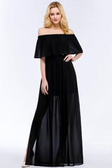Chic Long Off the Shoulder Chiffon A-line Bridesmaid Dress