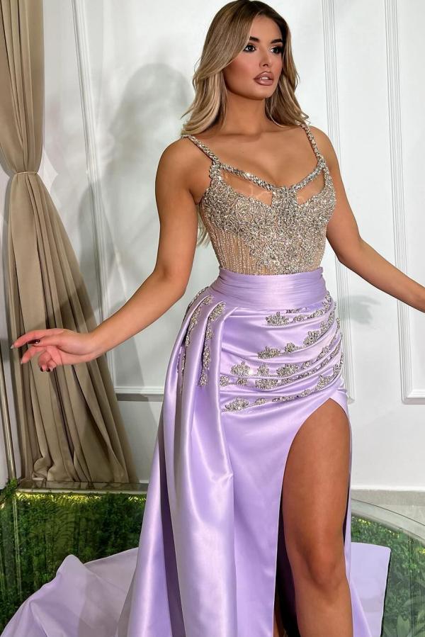 Glamorous Mermaid Sweetheart Satin Beading High Split Long Prom Dresses