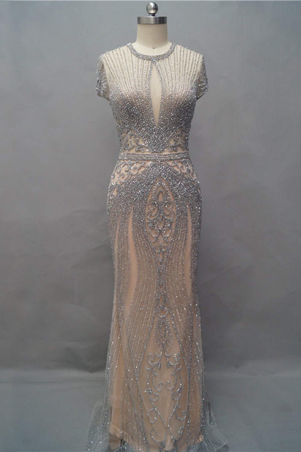 Long Mermaid Jewel Satin Beads Formal Evening Dresses