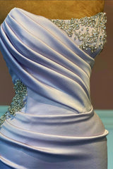Strapless Long Mermaid Satin Beaded Prom Dress with Slit