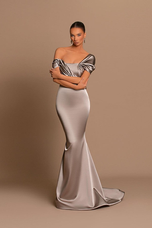 Beautiful Long Mermaid One Shoulder Satin Formal Prom Dresses