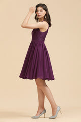 Short A-line Halter Lace Chiffon Wedding Party Dress