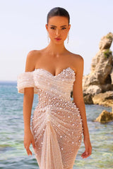 Elegant Mermaid One Shoulder Sweetheart Tulle Long Prom Dress