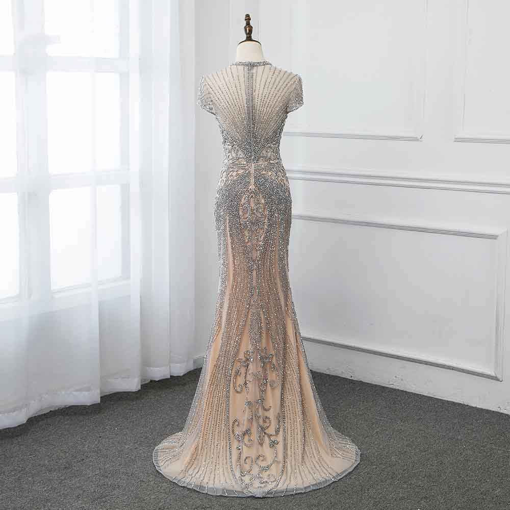 Long Mermaid Jewel Satin Beads Formal Evening Dresses