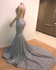 Long Mermaid SequinsBeaded Backless Prom Dress