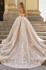 Elegant Champagne Long Sweetheart Mermaid Detachable Train Wedding Dress with Pockets
