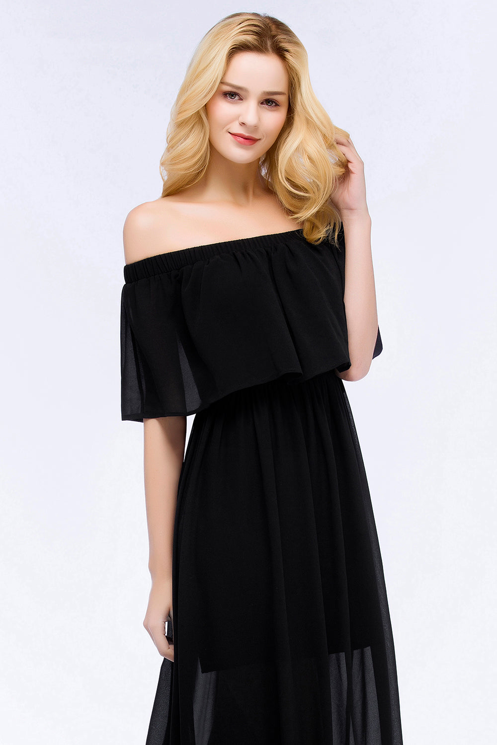 Elegant A-Line Chiffon Off the Shoulder Sleeveless Floor Length Bridesmaid Dresses