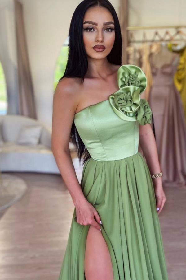 A-Line Chiffon Long Strapless Prom Dress with Split Front