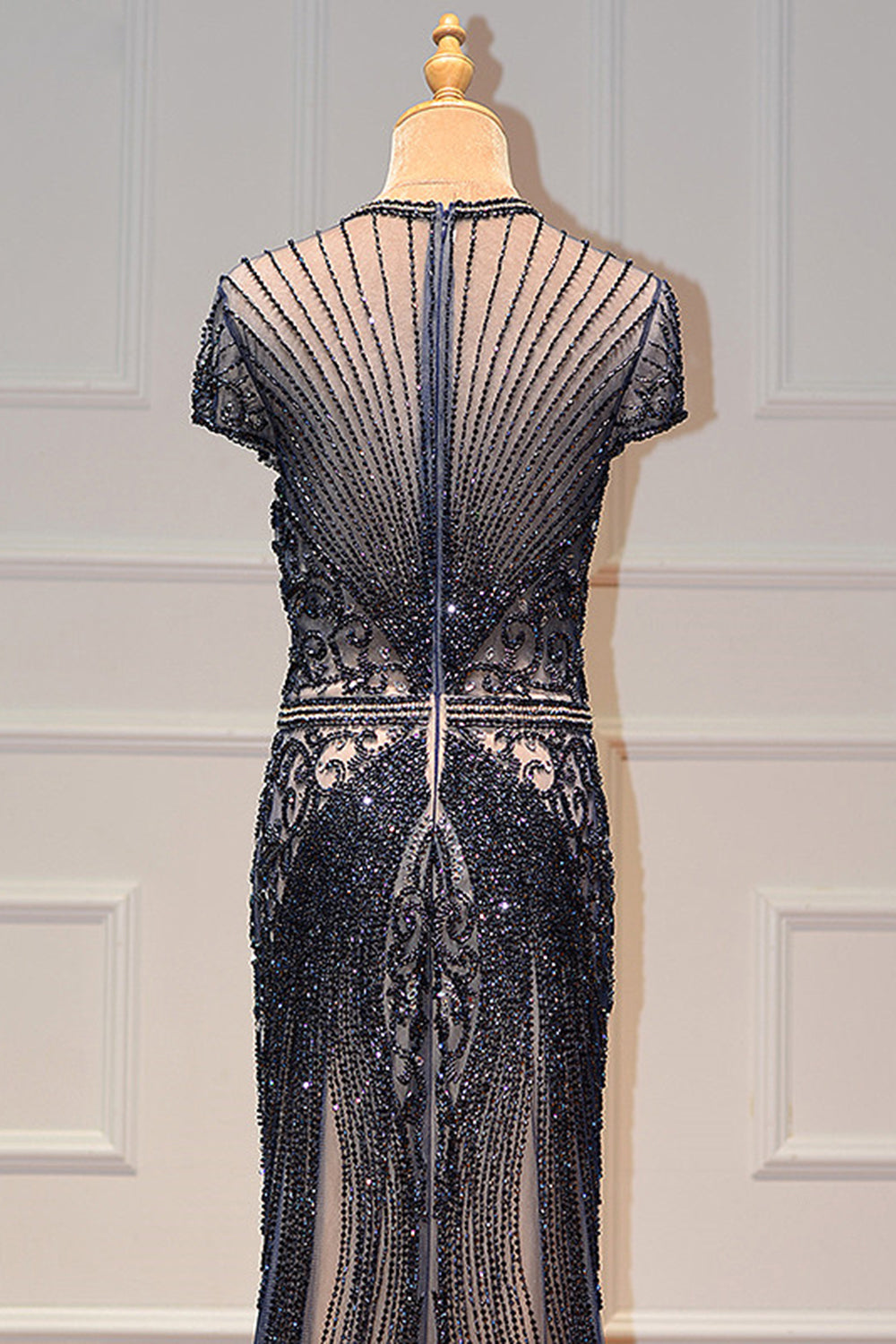Long Mermaid Jewel Satin Beads Formal Evening Dresses