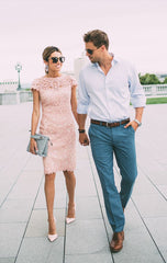 Classic Short Mermaid Lace Formal Evening Dress with Sleeves