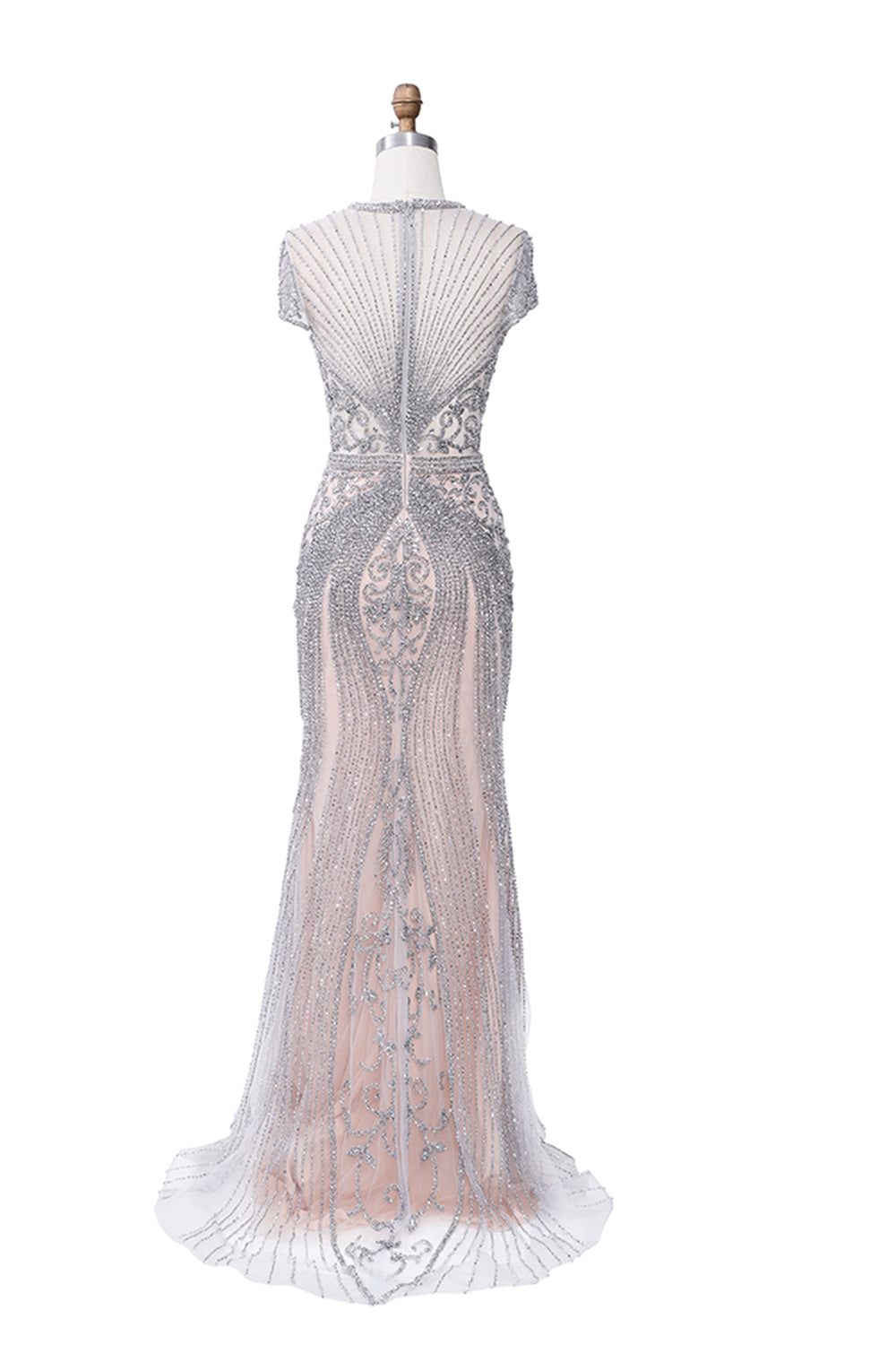 Long Mermaid Jewel Satin Beads Formal Evening Dresses