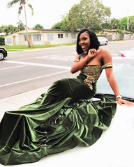 Long Off the Shoulder Velvet Appliques Mermaid Prom Dress