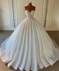 Gorgeous Long Ball Gown Sweetheart Sleeveless Sequined Wedding Dresses