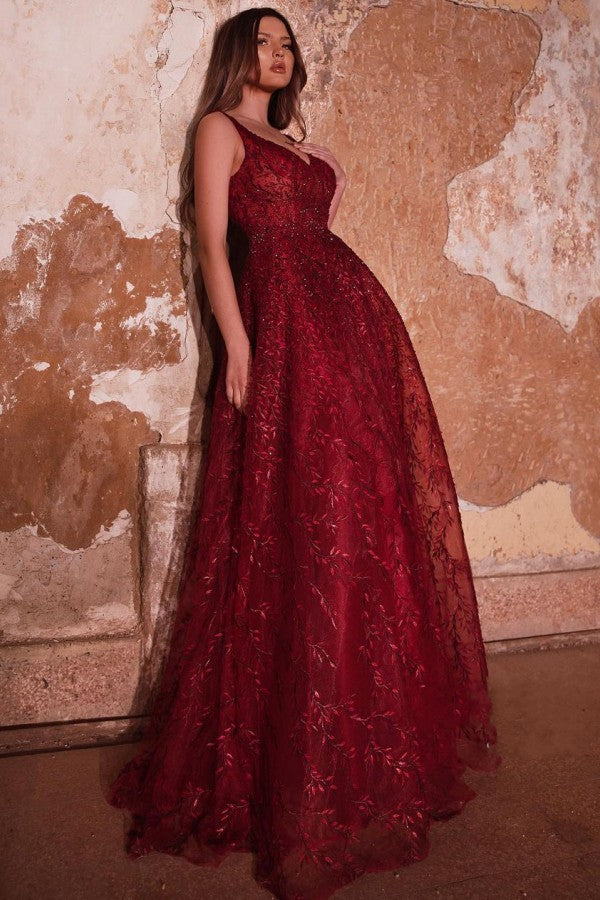 Long A-line Sweetheart Glitter Burgundy Prom Dress