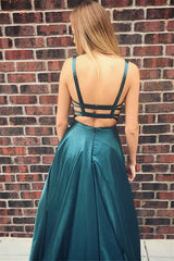 Long Square Satin A-line Prom Dress