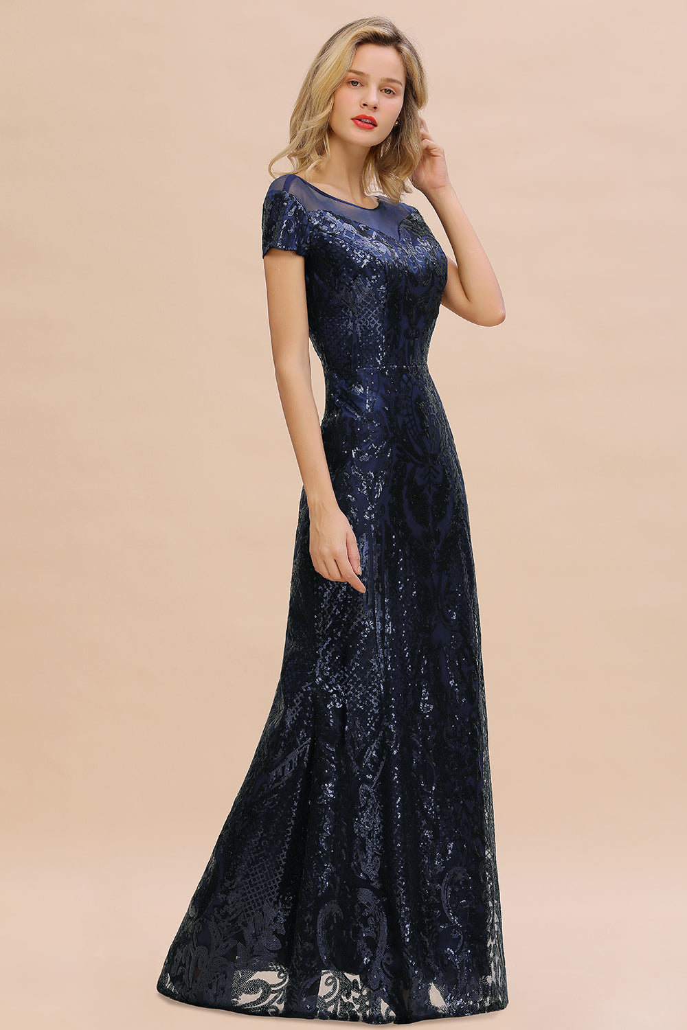 Elegant Long Mermaid Jewel Tulle Sequined Formal Prom Dress