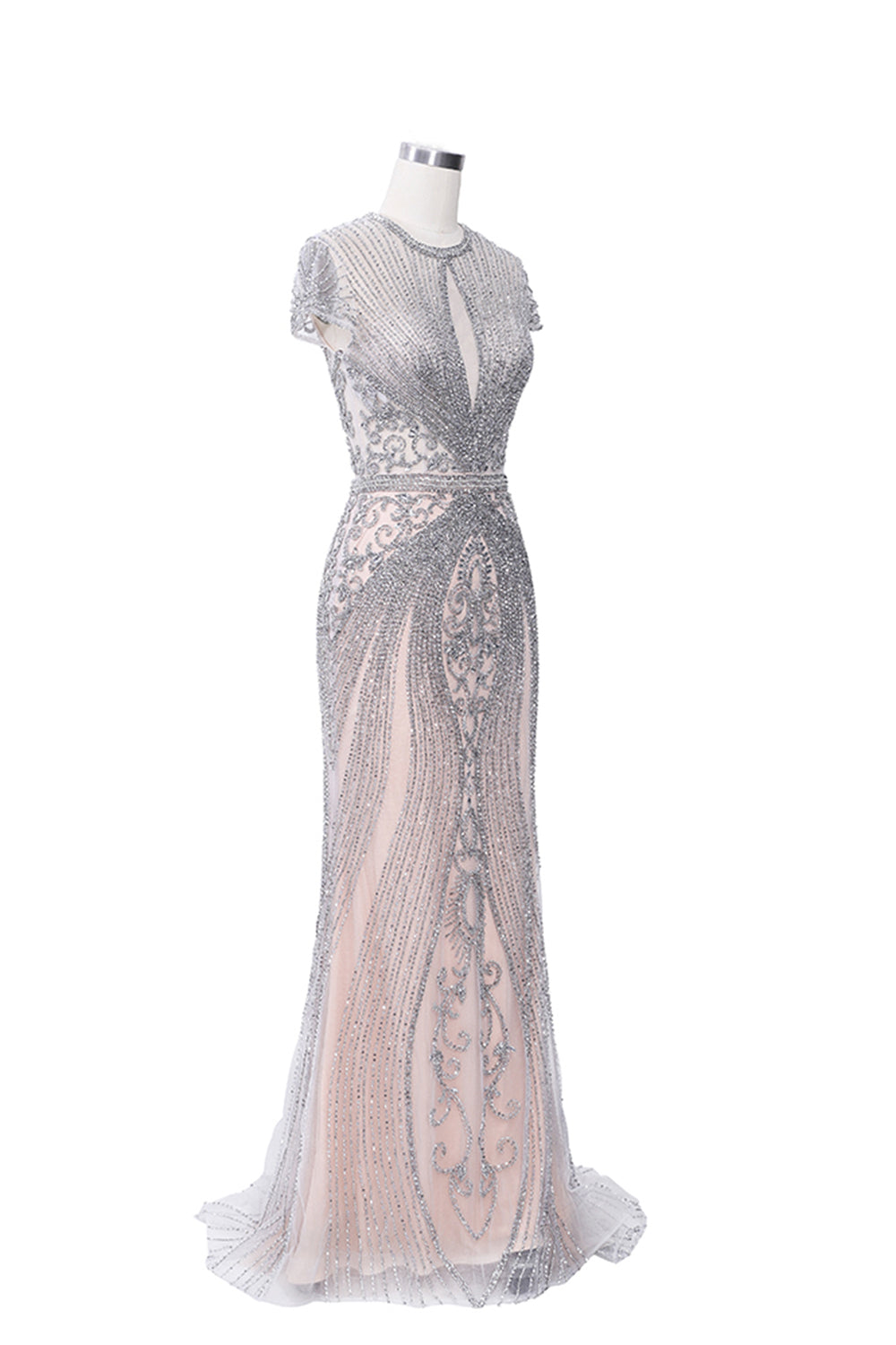 Long Mermaid Jewel Satin Beads Formal Evening Dresses