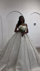 Spaghetti Straps Sequined Ball Gown Wedding Dresses
