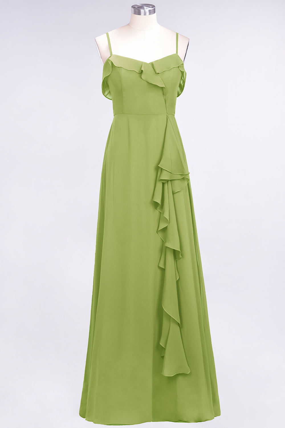 Spaghetti Straps A-Line Chiffon Backless Floor Length Prom Dress With Ruffles