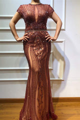 Long Mermaid Jewel Satin Beads Formal Evening Dresses